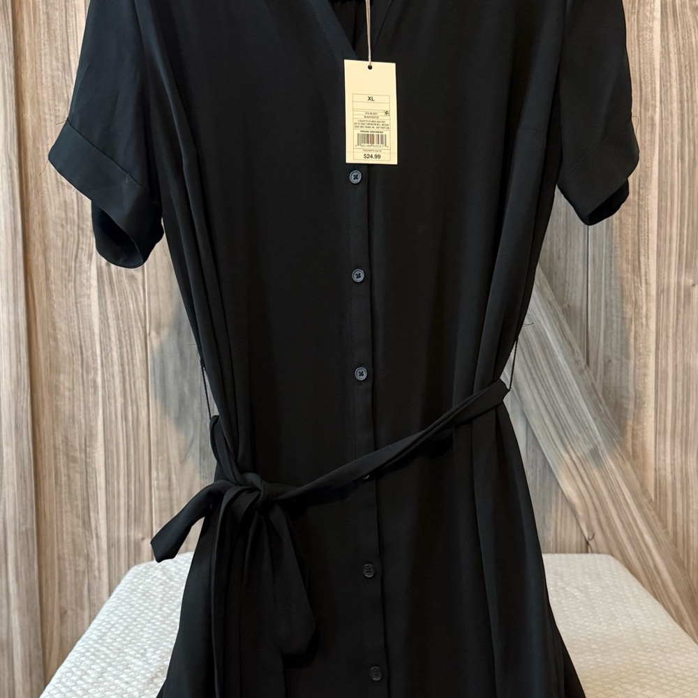 NWT A New Day Black Button-Down Tie-Waist Dress – Size XL